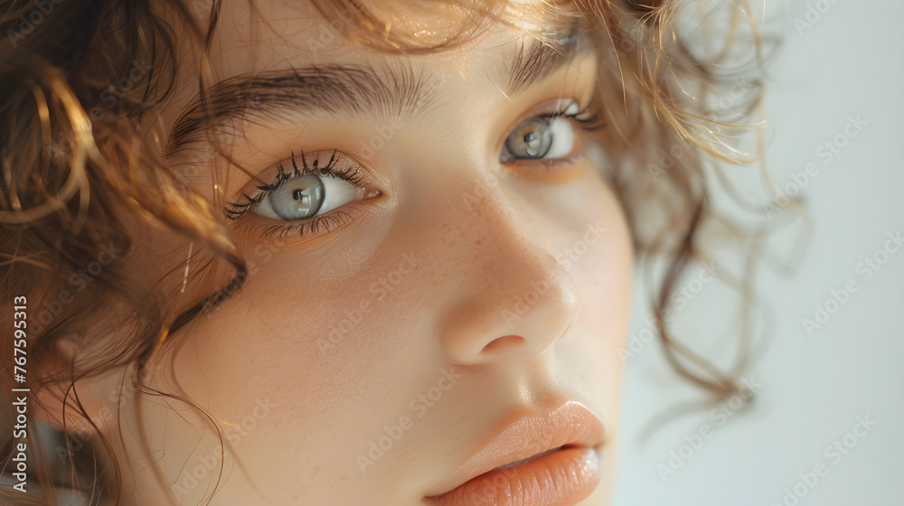 Take a close-up photo of a woman with freckles on her face. Facial health care concept Take a close-up photo of a woman with freckles on her face. Facial health care concept