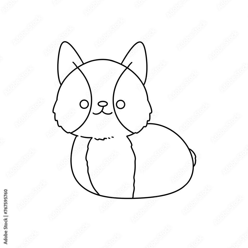 Obraz premium A cartoon cat is sitting on a white background. The cat is smiling and has a cute expression