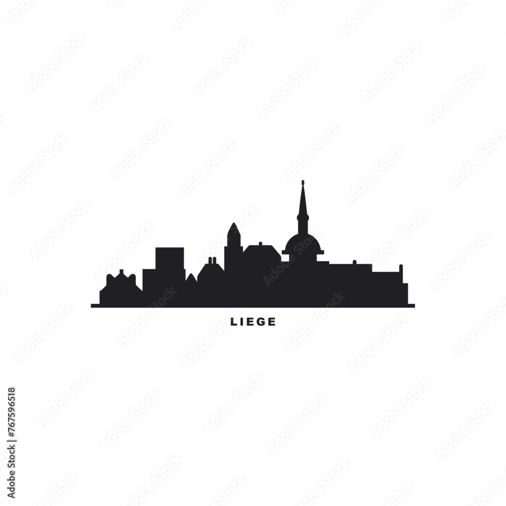 Liege cityscape skyline city panorama vector flat modern logo icon. Belgium, Wallonia town emblem idea with landmarks and building silhouettes. Isolated graphic