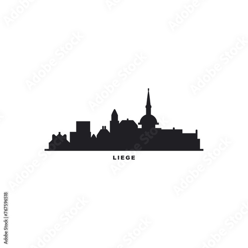 Liege cityscape skyline city panorama vector flat modern logo icon. Belgium, Wallonia town emblem idea with landmarks and building silhouettes. Isolated graphic