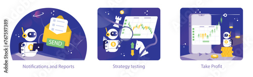Trading and Crypto Bot concept. Flat vector illustration.