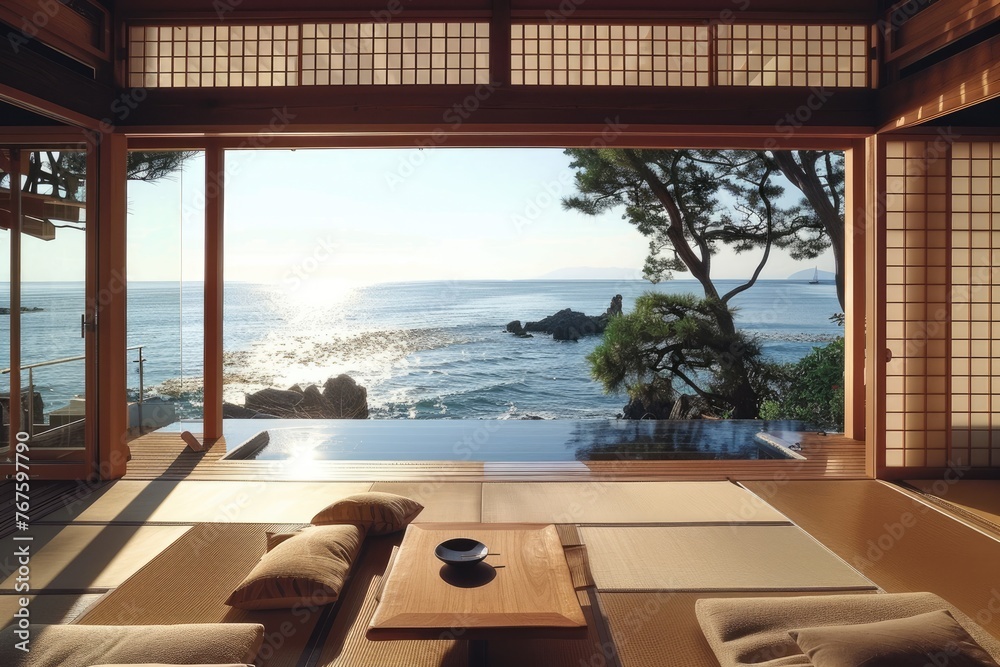 Fototapeta premium Beach house, with a view of the sea.