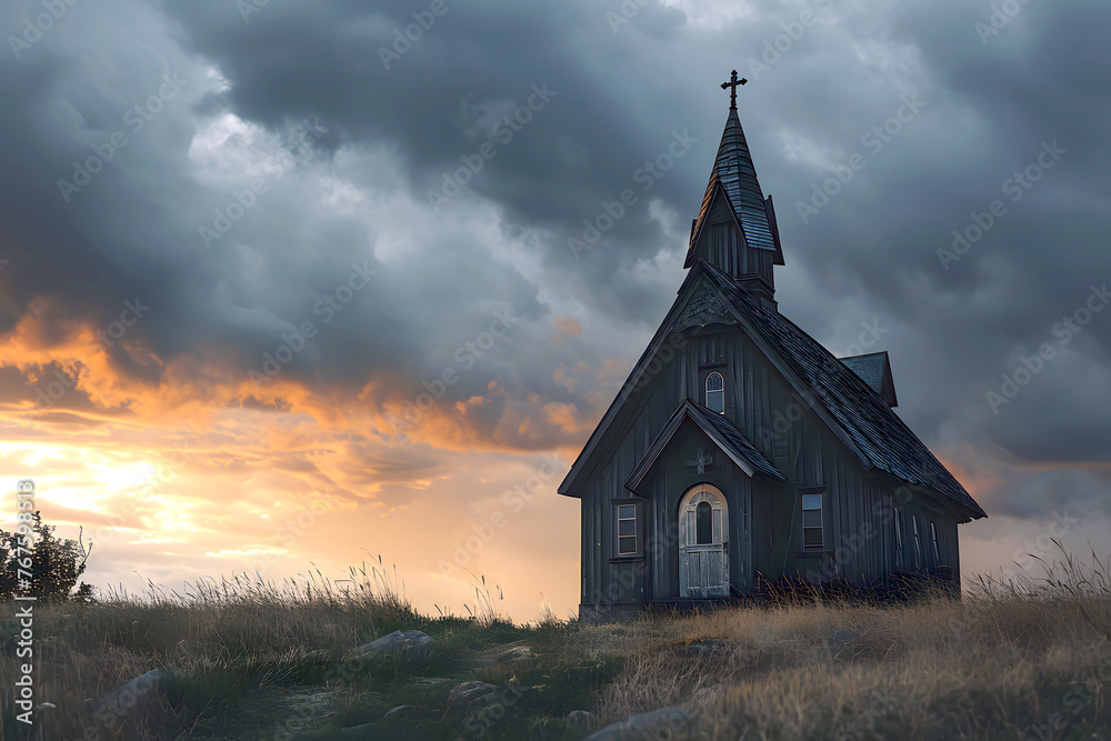 lonely church against the backdrop of a natural landscape. religion and christianity lonely church against the backdrop of a natural landscape. religion and christianity