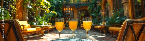 Mimosa at a chic Parisian hotels courtyard photo