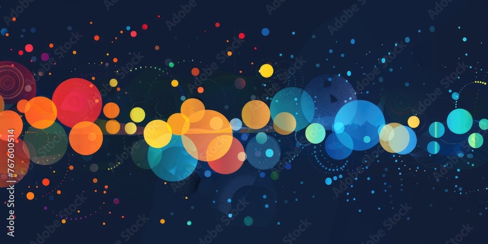 A colorful, abstract design of circles and dots. The circles are of different sizes and colors, and they are arranged in a way that creates a sense of movement and energy. Scene is one of excitement A colorful, abstract design of circles and dots. The circles are of different sizes and colors, and they are arranged in a way that creates a sense of movement and energy. Scene is one of excitement