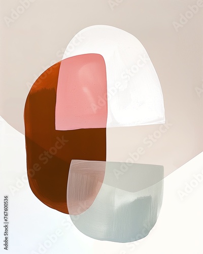 A still life painting of abstract ceramic bowls, muted colors with canvas texture.