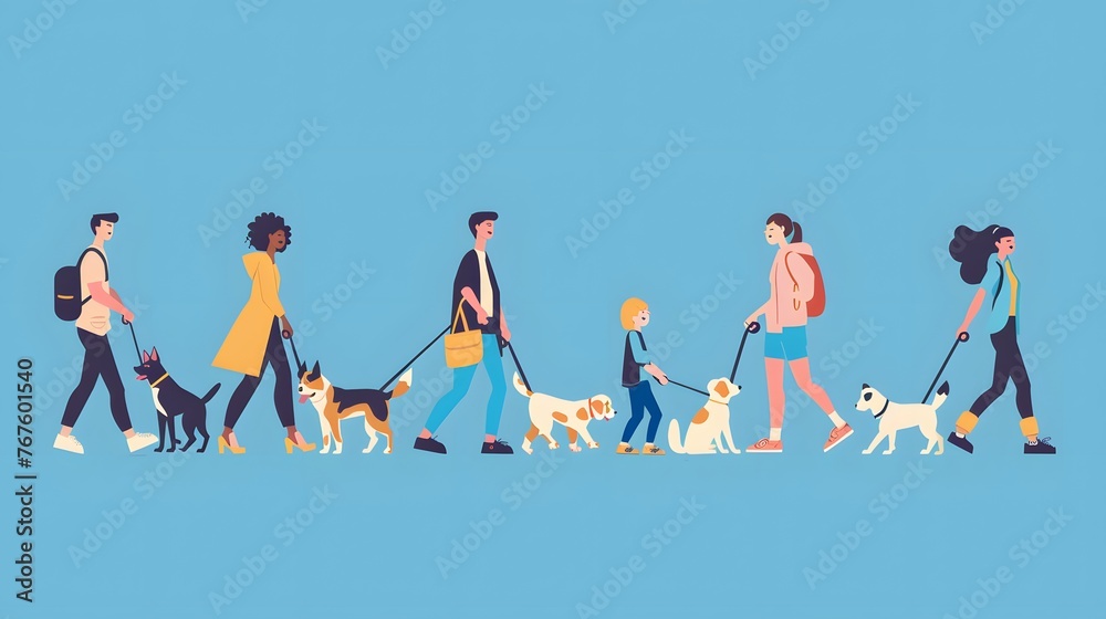 Fototapeta premium people walking with pet
