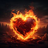 burning heart in the fire