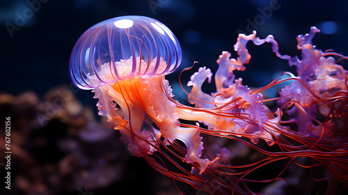 colored jellyfish in the tropical sea. underwater life in ocean jellyfish.