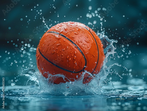 basketball floating in clear water under a bright sky Generative AI © pongneng111