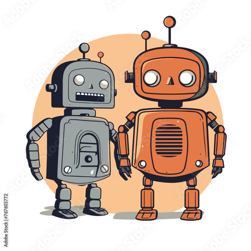 Couple of robots technology icons vector illustrati