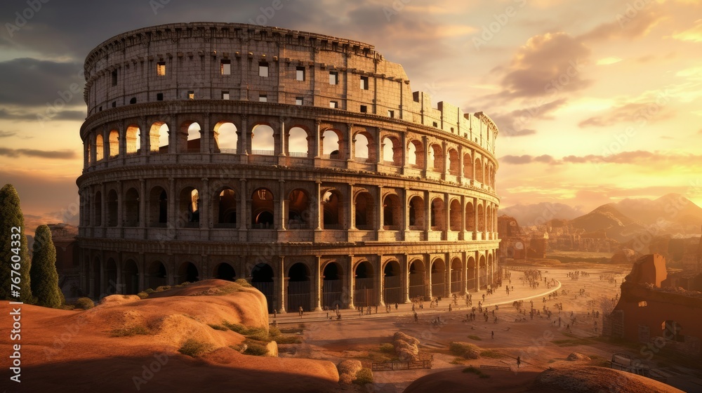Imagine colosseum rome italy ancient amphitheater historic architecture roman ruins - obrazy, fototapety, plakaty 