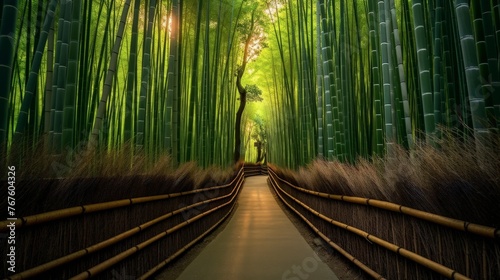 Imagine kyoto japan arashiyama bamboo grove serene pathways towering bamboo stalks