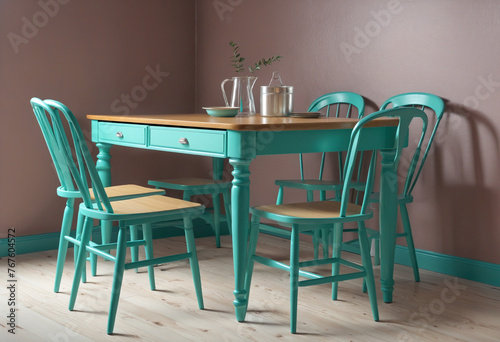 a retro teal kitchen table set isolated on a transparent background    colorful background