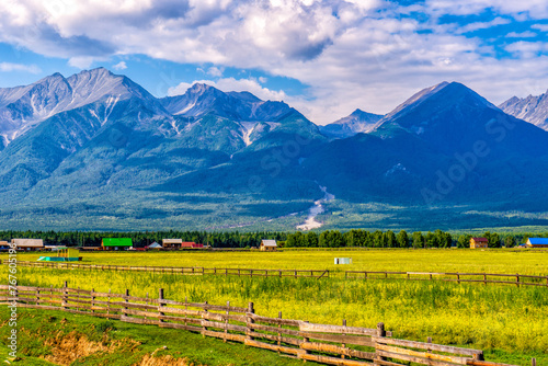 Beautiful landscape with valley and mountains on summer day. Valley of extinct volcanoes in Tunka park near Arshan village in Buryatia. Amazing nature, Eastern Sayan mountains, Siberia, Russia photo