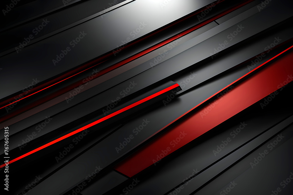 Abstract rendering of brushed color metal surface. Reflective surface. background geometric texture. voluminous black and red panels