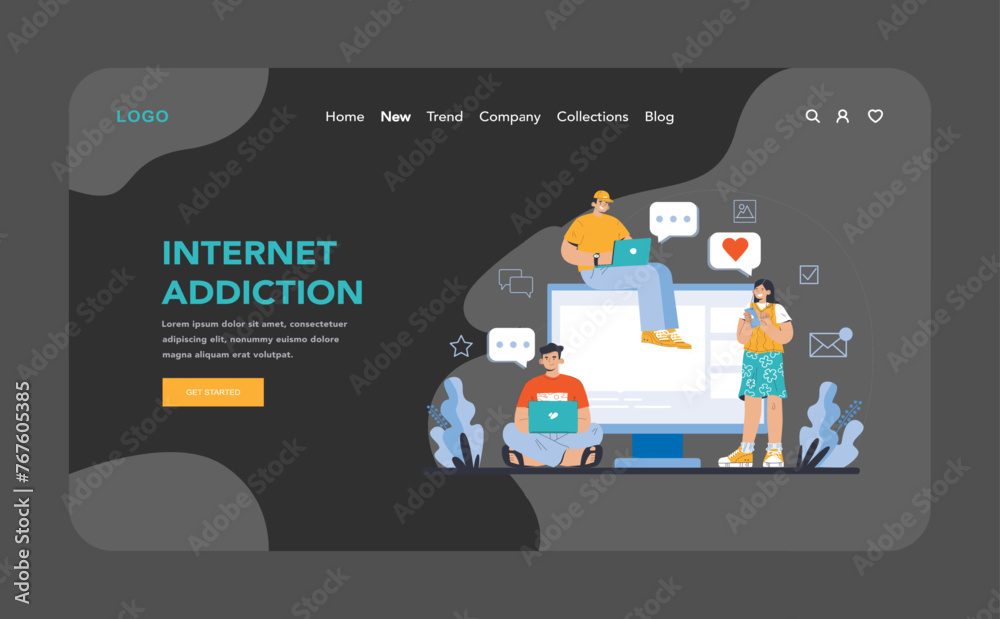 Internet addiction concept. Flat vector illustration. Internet addiction concept. Flat vector illustration.