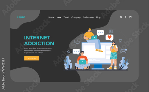 Internet addiction concept. Flat vector illustration.