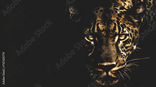 Front view of Panther on black background. Wild animals banner w © pasakorn