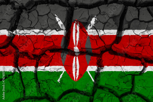 Dry soil pattern on the flag of Kenya. Country with drought concept due to climate change. Water problem. Dry cracked earth country.