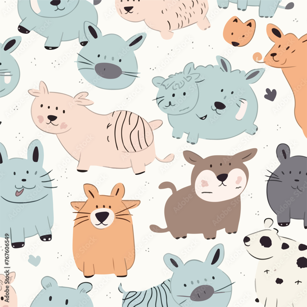 Cute animals seamless background. Seamless pattern