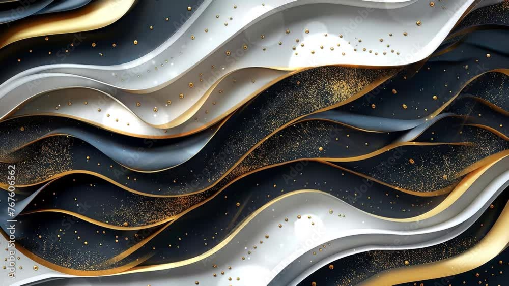abstract decoration gold white black luxury paper cut background . seamless looping overlay 4k virtual video animation background