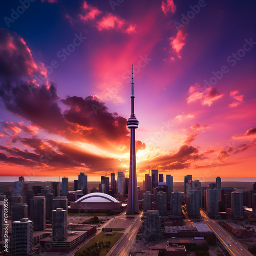 The Majestic CN Tower Against Golden Sunset Sky: Toronto's Architectural Giant Beckoning
