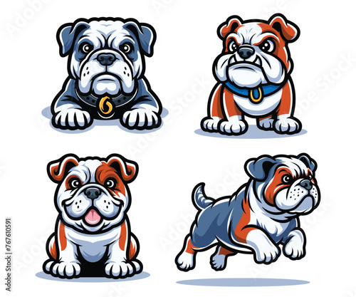 Dog pet cartoon, A set of bulldog cartoon vector illustration, cute bulldog character mascot
