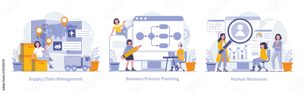 Sustainability and operational processes concept. Flat vector illustration.
