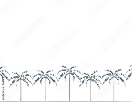 Silhouettes of palm trees in a row on a white background, monochrome