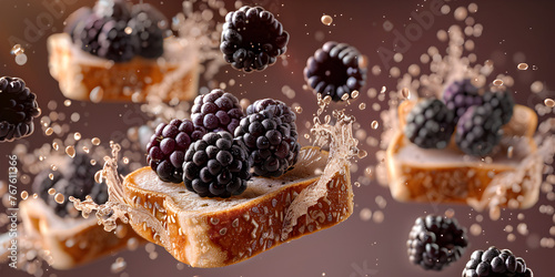  Blackberry and toast fly in air with water splash   The Incredible Saga of Blackberry and Toast Amidst Watery Air  