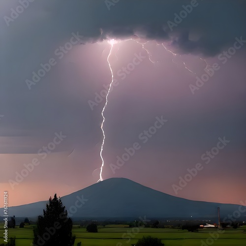 a mountain village scene with lightning strikes