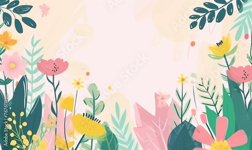 Floral and Leaf Painting on Pink Background