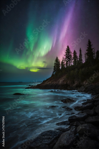 The Aurora Borealis Dances Across The Night Sky, Its Bright Bands Of Green, Pink, And Purple Emitting An Ethereal Glow That Captivates All Who See It 