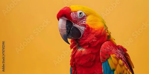 Colorful Parrot Mimicking Sounds in Studio with Copy Space