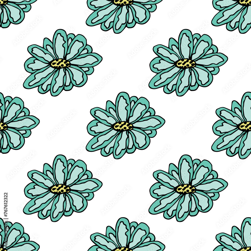 Fototapeta premium Summer seamless pattern with flowers doodle for decorative print, wrapping paper, greeting cards, wallpaper and fabric