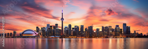 The Majestic CN Tower Against Golden Sunset Sky: Toronto's Architectural Giant Beckoning