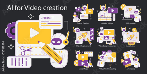 AI for Video Creation illustration. Vector illustration.