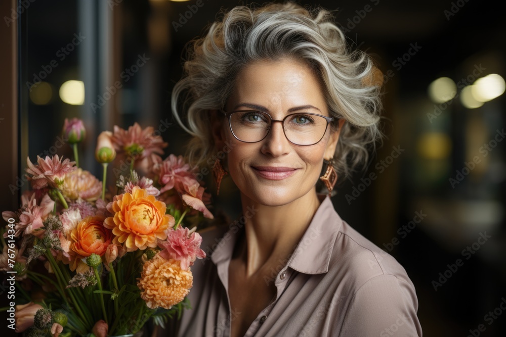 Elegant Mature Woman with Flowers