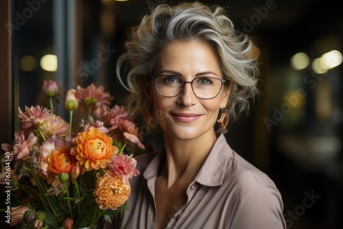 Elegant Mature Woman with Flowers © Julia Jones