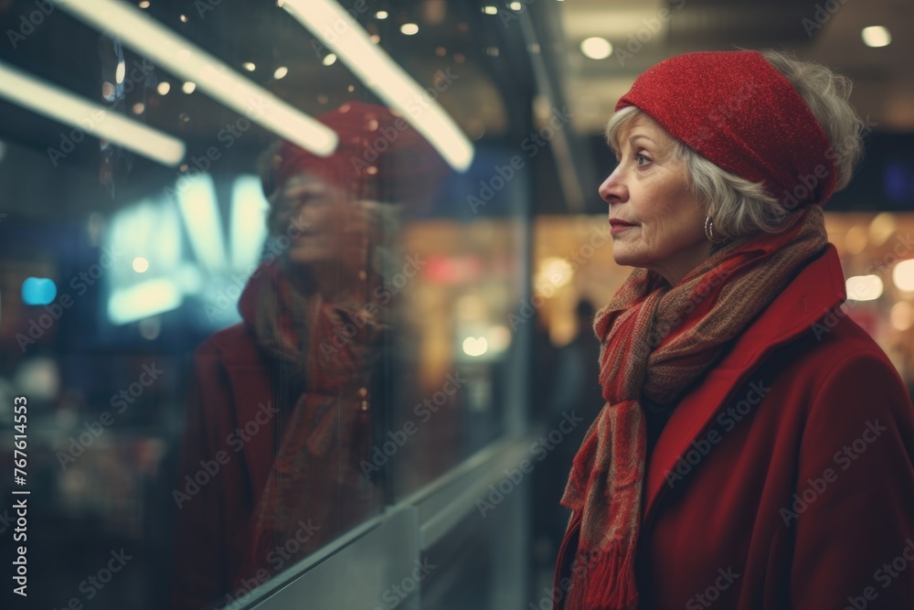 Reflective Senior Woman in Winter City