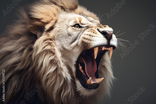 portrait of an African roaring lion. beasts of prey. fauna and biology