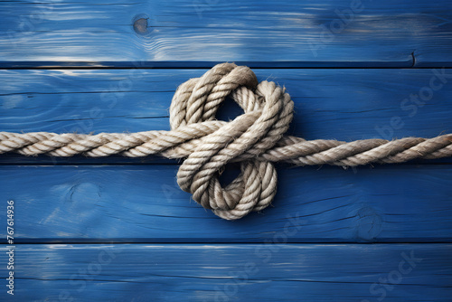 Rope on a wooden background. Rope tied in a knot © photosaint