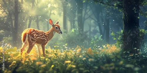 Deer Stepping Softly Through the Enchanting Forest Gentle Wanderer in a Magical Natural Scene