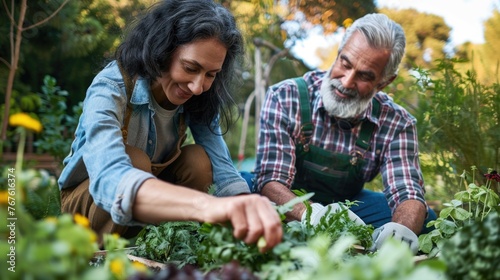 Wallpaper Mural Senior couple gardening together, planting vegetables in home garden Torontodigital.ca