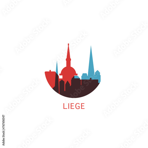 Liege cityscape skyline city panorama vector flat modern logo icon. Belgium emblem idea with landmarks and building silhouettes