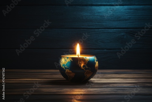 Burning candle in the form of planet earth