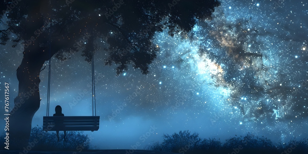 Peaceful Solitude Under the Starry Night Sky on a Garden Swing
