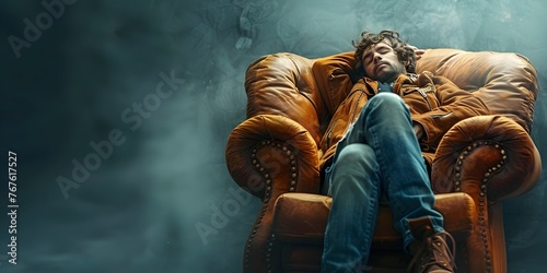 a recliner chair takes on a personified presence embracing a weary traveler with a sense of somber solace The chair's enveloping form suggests a refuge photo