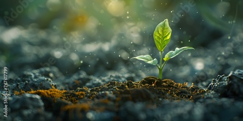 Miraculous Seed Sprouting into Flourishing Green Plant in Soil with Copy Space